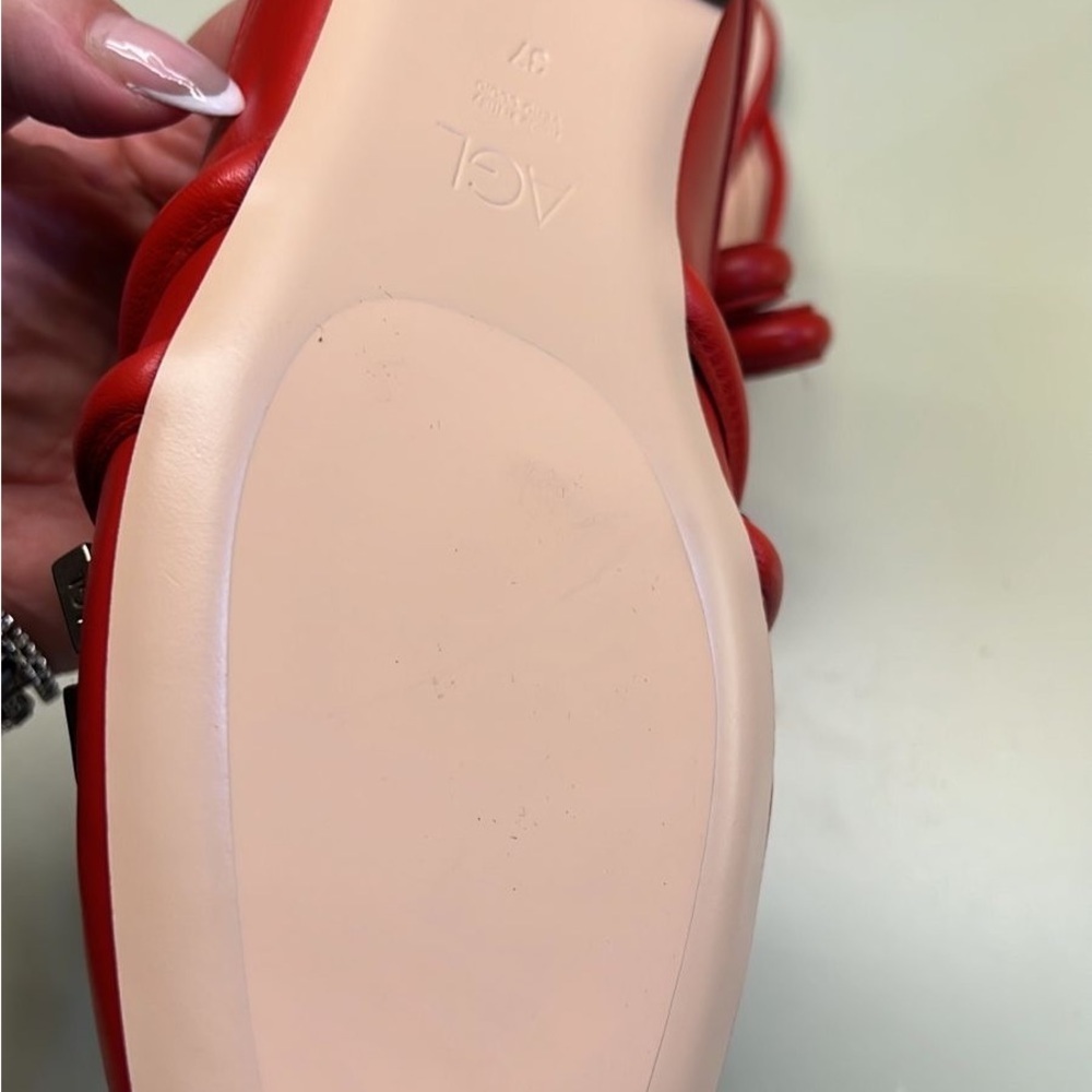 AGL Red Leather Knot Mule Flats | Italian Designer Slip On Shoes | NWT holiday - Picture 6 of 6